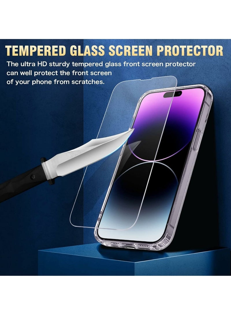 Denx Package for iPhone 15pro, with a Screen Protector and Camera Lens Protector, Non-Yellowing Shockproof Bumper Phone Cover, Full Coverage Tempered Glass Film (Clear) - Image 3