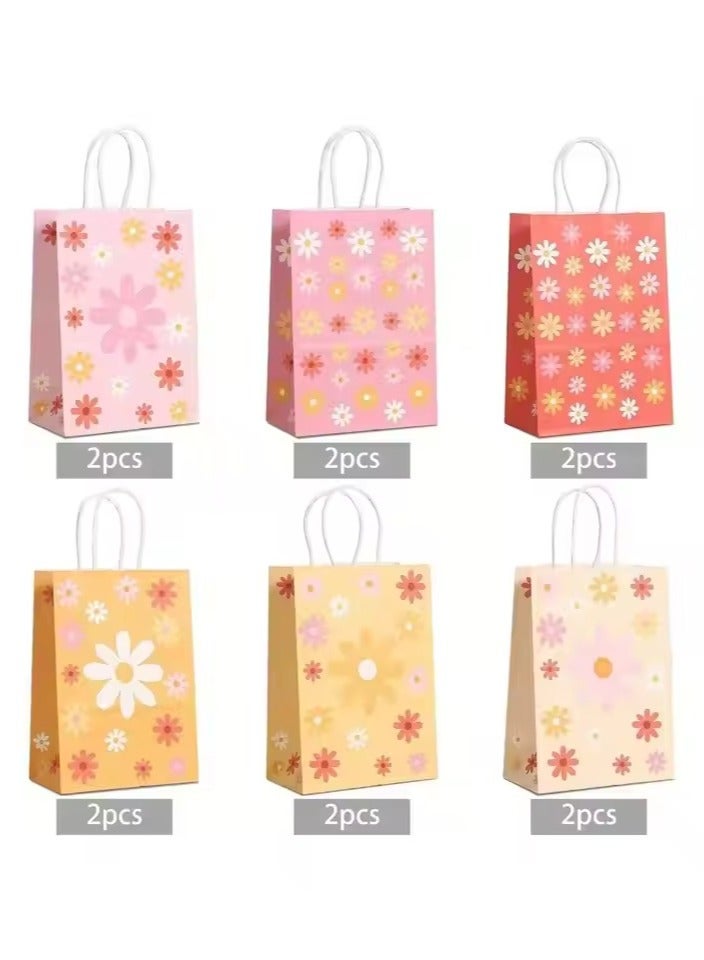 12pcs Daisy Flower Gift Bags – Boho Party Favor Bags with Handles for Weddings, Birthdays  Spring Celebrations