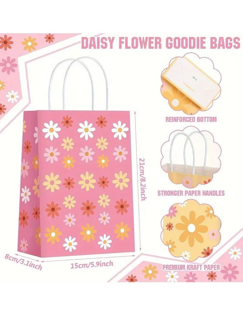 12pcs Daisy Flower Gift Bags – Boho Party Favor Bags with Handles for Weddings, Birthdays  Spring Celebrations