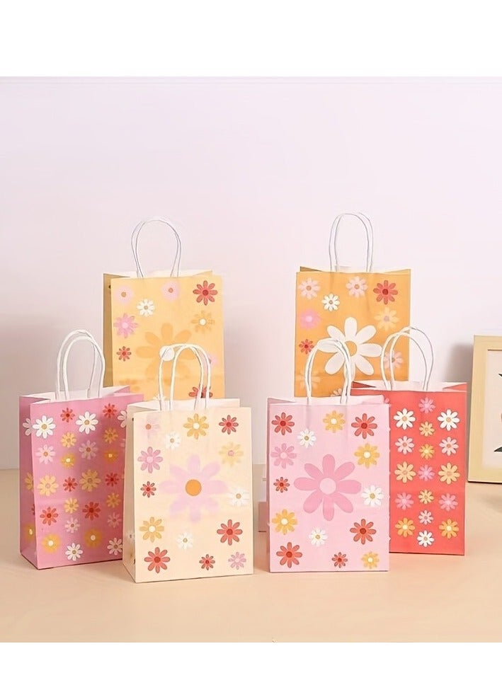 12pcs Daisy Flower Gift Bags – Boho Party Favor Bags with Handles for Weddings, Birthdays  Spring Celebrations