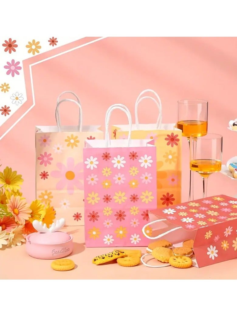 12pcs Daisy Flower Gift Bags – Boho Party Favor Bags with Handles for Weddings, Birthdays  Spring Celebrations