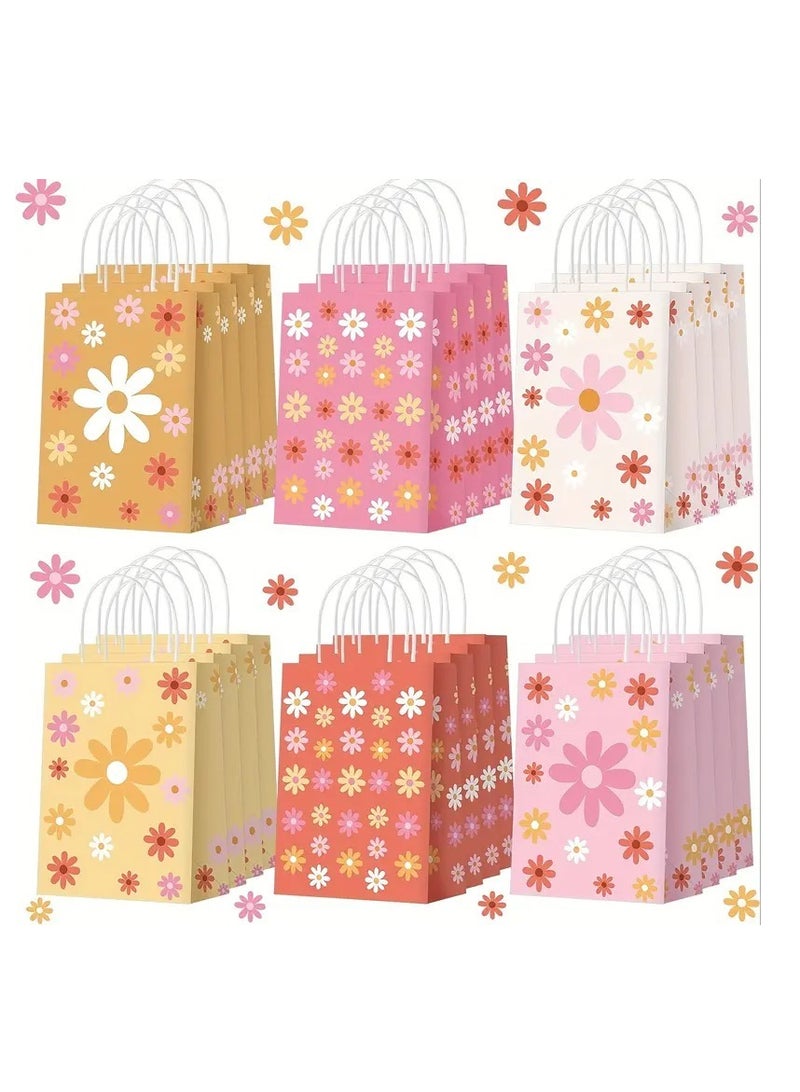12pcs Daisy Flower Gift Bags – Boho Party Favor Bags with Handles for Weddings, Birthdays  Spring Celebrations