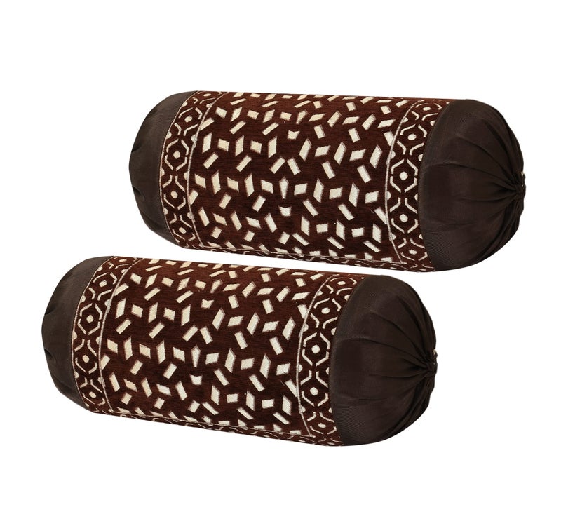 FRESH FROM LOOM 500 Tc Wrinkle Free Bolster Cover Set | 16x32 Inches | Bolster Dewan Round Pillow Covers | Bed Side Long Pillow Case | Soft and Velvet Fabric - (Coffee Bricks - Pack of 2pc) - Image 3