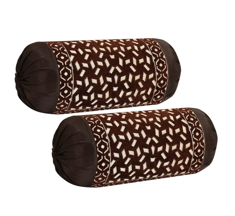 FRESH FROM LOOM 500 Tc Wrinkle Free Bolster Cover Set | 16x32 Inches | Bolster Dewan Round Pillow Covers | Bed Side Long Pillow Case | Soft and Velvet Fabric - (Coffee Bricks - Pack of 2pc) - Image 1