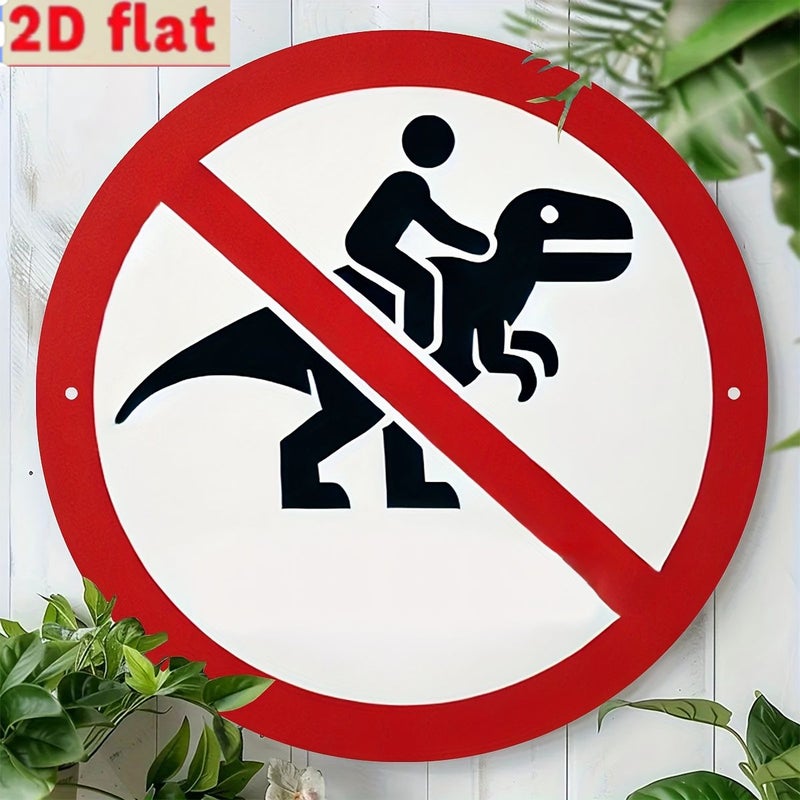 2D Flat Printed Dinosaur Art Sign No Driving On Dinosaurs Round Wooden Home Door Wall Decor - Image 1