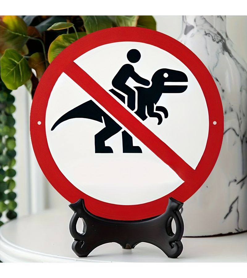 2D Flat Printed Dinosaur Art Sign No Driving On Dinosaurs Round Wooden Home Door Wall Decor - Image 5