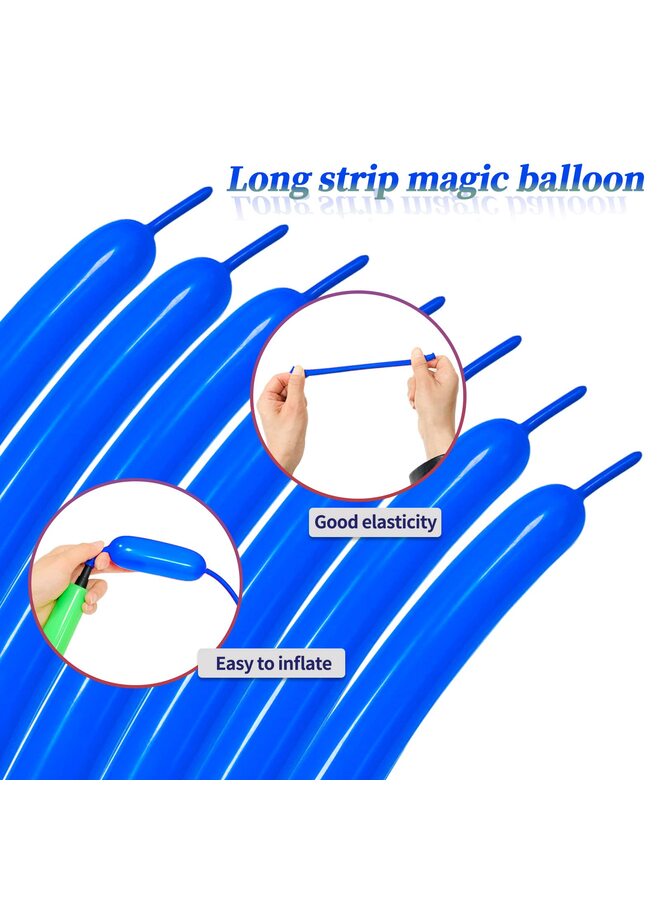 يُسلِّم 100 قطعة من البالونات الزرقاء الداكنة الطويلة الرفيعة المصنوعة من اللاتكس لبالونات الحيوانات، بالونات عالية الجودة للمبتدئين في صنع البالونات وديكورات حفلات الكرنفال - Image 4