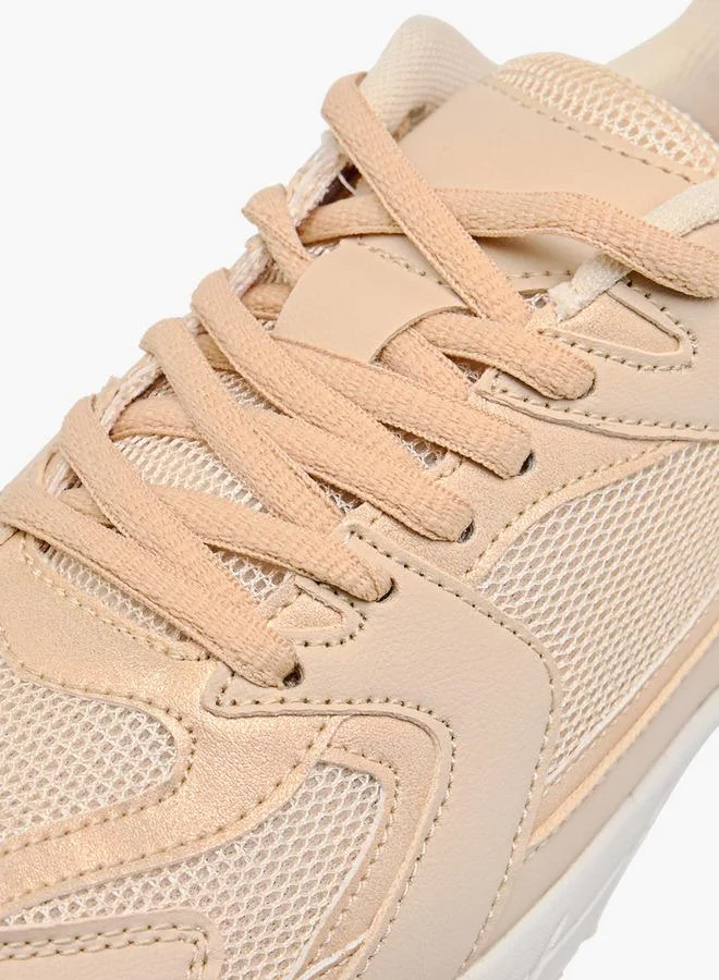 Flora Bella By Shoexpress BEIGE Women's Panelled Sneakers with Lace-Up Closure for Women | Best Price UAE