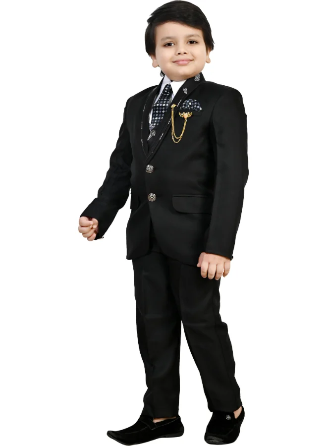 BT DEZINES Boys Black Floral Damask Suit Set