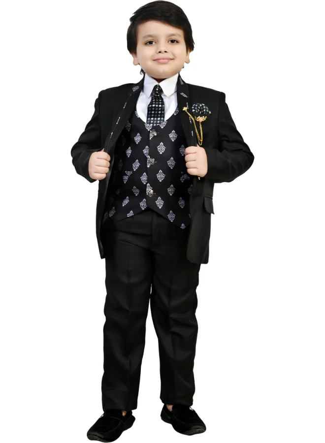 BT DEZINES Boys Black Floral Damask Suit Set