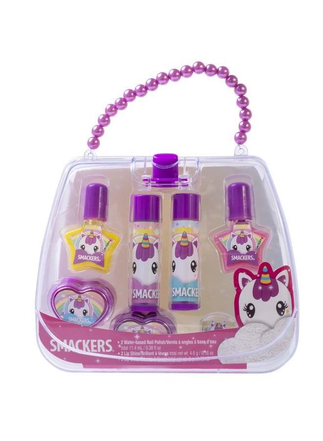 Lip Smacker Unicorn Nail Polish & Flavored Lip Balm Makeup Bag for Girls | Tote | Purse | Christmas Make Up Collection | Holiday Present | Gift for Kids Set of 7  - Image 1