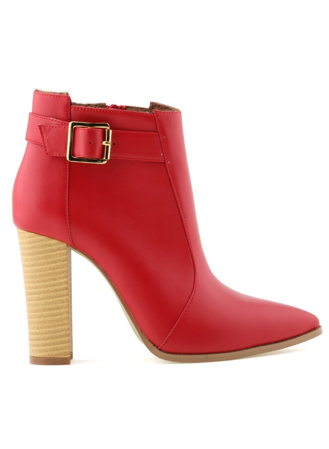 Loquat Autumn/Winter Pointed Toe Wood Grain Block Heel Ankle Boots 11cm Red  - Image 1