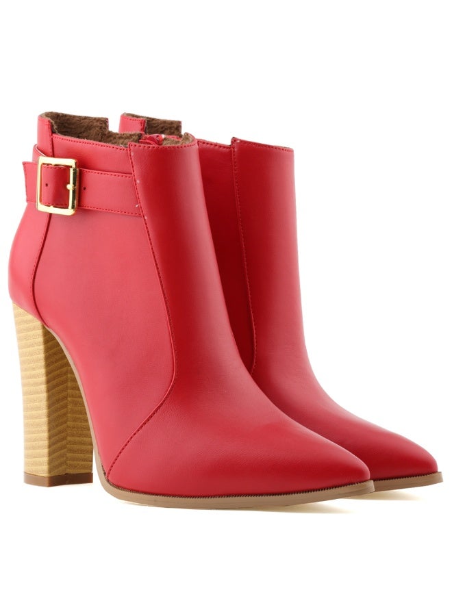 Loquat Autumn/Winter Pointed Toe Wood Grain Block Heel Ankle Boots 11cm Red  - Image 3