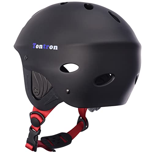 Tontron Adult Water Sports Helmet with Camera Mount Plate (Matte X-Black Forest, Medium) - Image 2