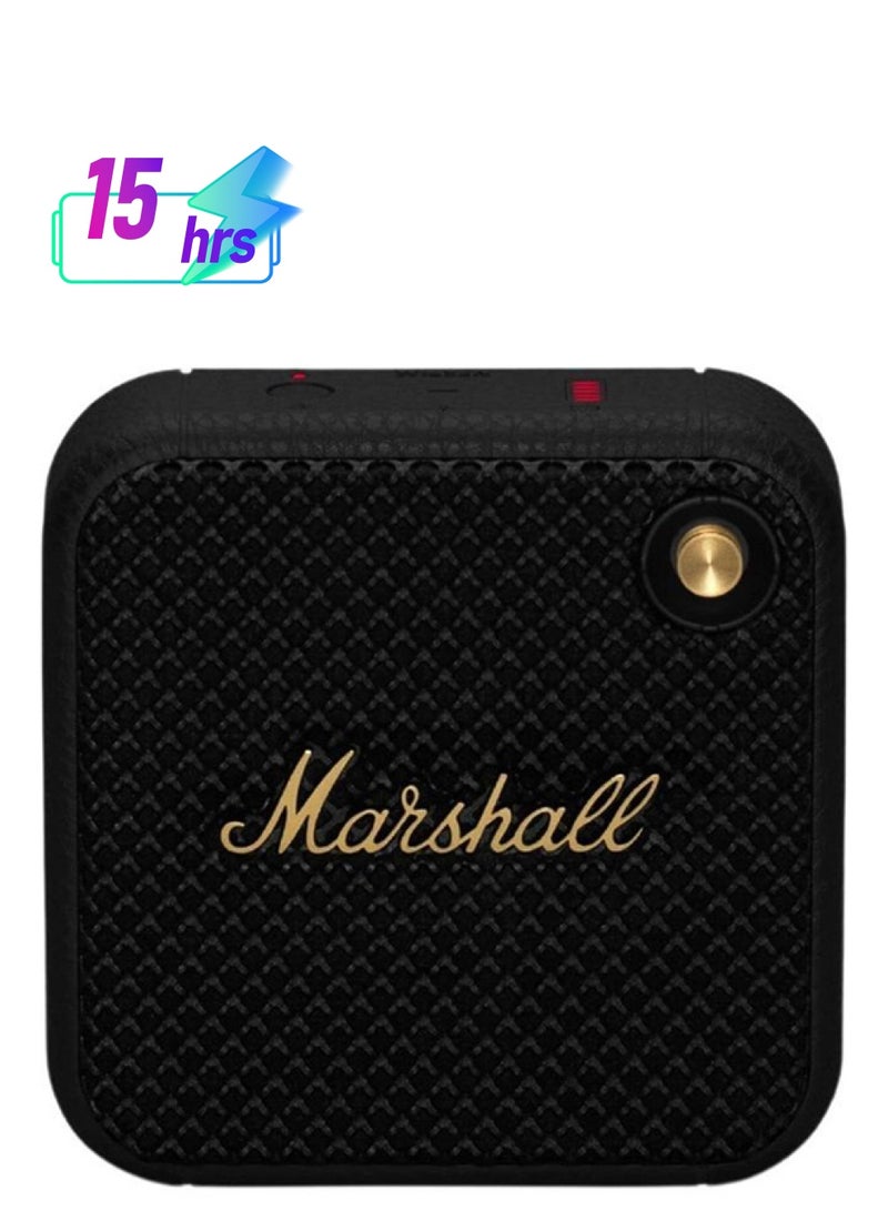 Marshall Willen Bluetooth Speaker, Wireless, 15+ Hours Playtime, Water-Resistent, Quick Charge, Stackable - Brass And Black - Image 1