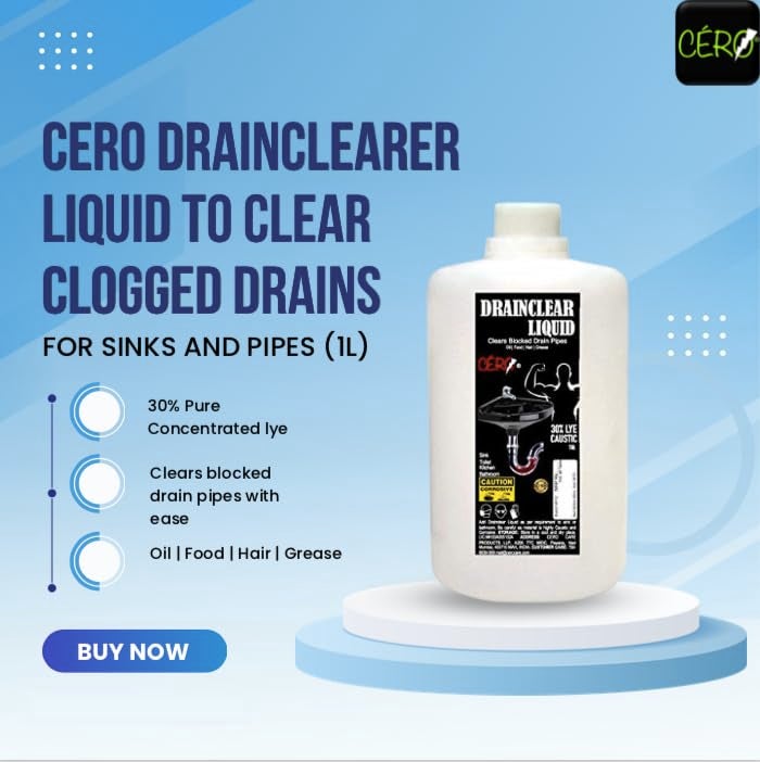 CERO® Drainclear Liquid - 1.45% WW Drain Cleaner for Clogged Drains, Sinks, and Pipes | Powerful & Effective Solution (1L Bottle) - Image 2
