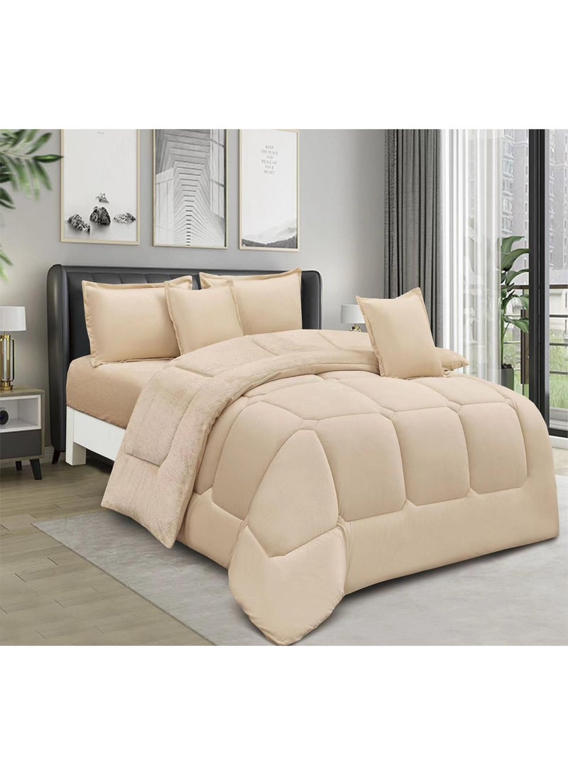 مينجلي مفرش شتوي نفر ونص نظام وجهين (مخمل × فرو) – طقم مفارش 4 قطع يشمل لحاف، شرشف مطاطي، غطاء وسادة وغطاء مخدة، يناسب سرير مقاس 140×200 سم - Image 1
