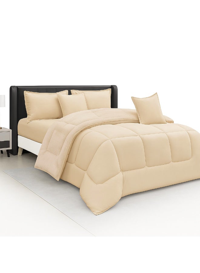 مينجلي مفرش شتوي نفر ونص نظام وجهين (مخمل × فرو) – طقم مفارش 4 قطع يشمل لحاف، شرشف مطاطي، غطاء وسادة وغطاء مخدة، يناسب سرير مقاس 140×200 سم - Image 3