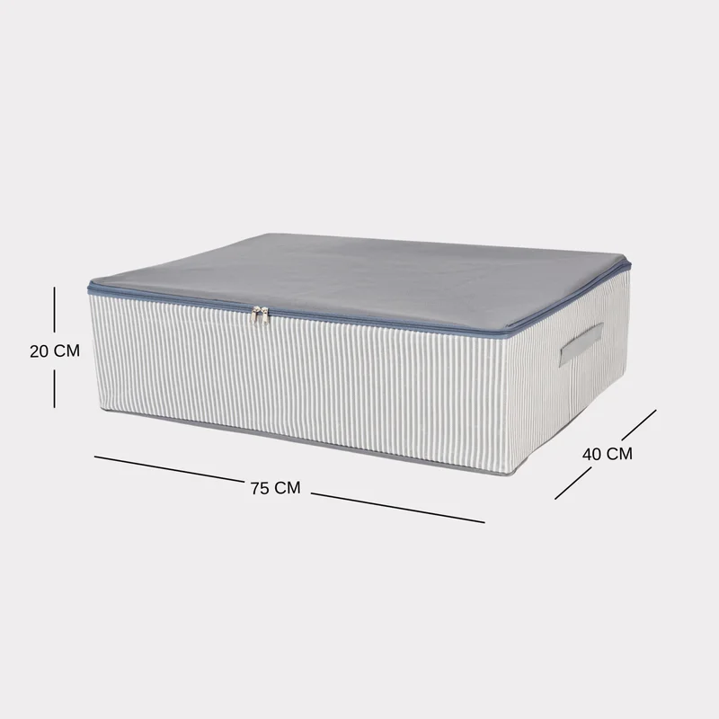 Nacarev 3 Pieces Mega Size Line Pattern Printed Gray Bed Base Organizer Storage Bag Set 75X40X20 cm
