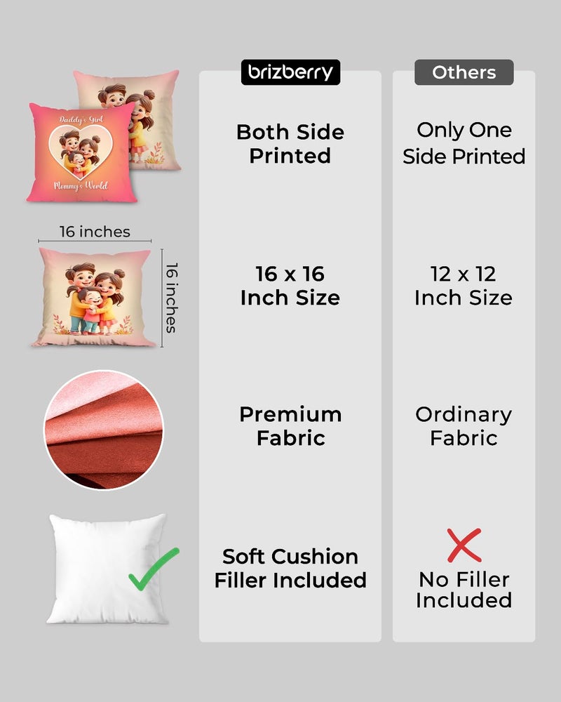 Brizberry® Pillow Cushion for Best Daughter | Unique Thoughtful Cute Birthday Pillow Gift for Daughters Day | for Girl with Premium Filler Cushion (16 inch x 16 inch) (Design 42) - Image 3