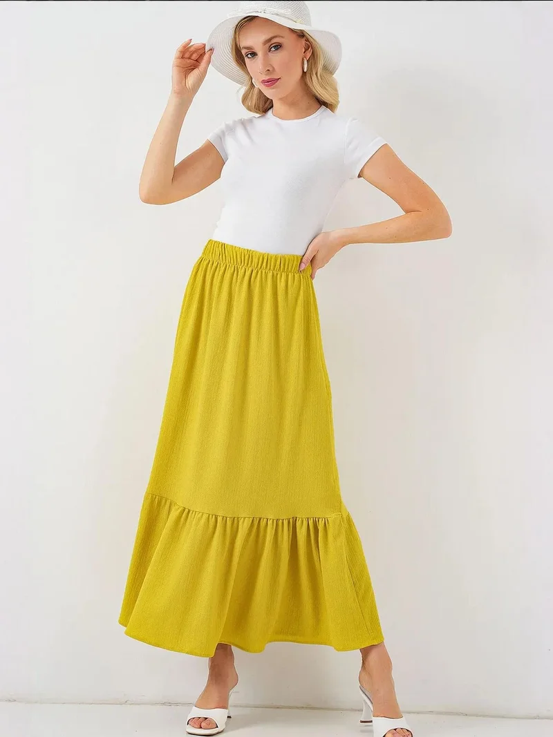 BIG DART BDART Textured Maxi Knit Skirt with Elastic Waist
