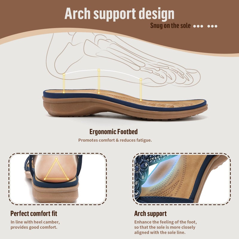 Littleplum Sandals for Women Arch Support Women's Summer Fashion Non Slip Beach Sandals Comfort Comfortable Walking Orthopedic Bohemian Flip Flops Womens Sandals Blue Size 8 - Image 2