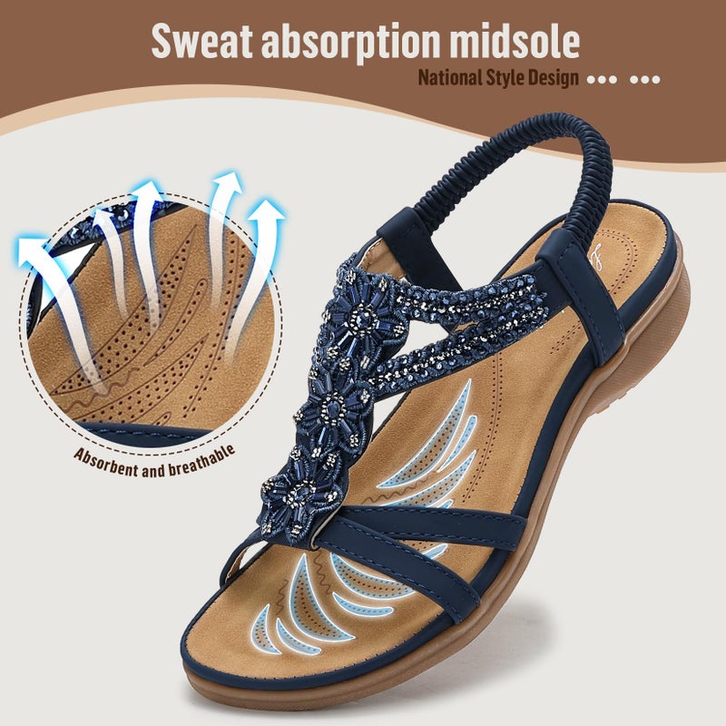 Littleplum Sandals for Women Arch Support Women's Summer Fashion Non Slip Beach Sandals Comfort Comfortable Walking Orthopedic Bohemian Flip Flops Womens Sandals Blue Size 8 - Image 3