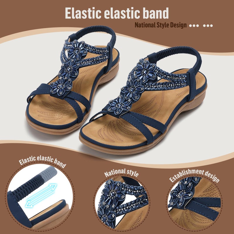 Littleplum Sandals for Women Arch Support Women's Summer Fashion Non Slip Beach Sandals Comfort Comfortable Walking Orthopedic Bohemian Flip Flops Womens Sandals Blue Size 8 - Image 5