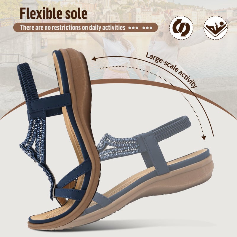 Littleplum Sandals for Women Arch Support Women's Summer Fashion Non Slip Beach Sandals Comfort Comfortable Walking Orthopedic Bohemian Flip Flops Womens Sandals Blue Size 8 - Image 4