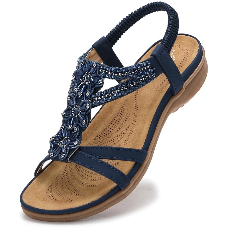 Littleplum Sandals for Women Arch Support Women's Summer Fashion Non Slip Beach Sandals Comfort Comfortable Walking Orthopedic Bohemian Flip Flops Womens Sandals Blue Size 8 - Image 1