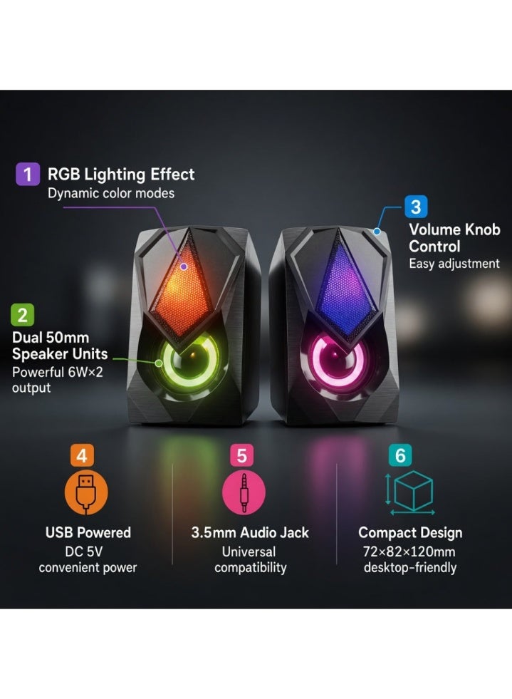 N-19 MINI 2.0 USB Desktop Speaker Dual Speaker RGB Lighting Multimedia Computer Speaker - Image 2