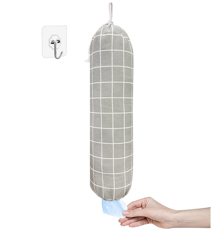 SYIPO Plastic Bag Holder Wall Mount Organizer Shopping Bags Carrier Washable Large Grocery Storage Dispenser for Home Kitchen Travelling Free Adjustment with Drawstring Check Gray