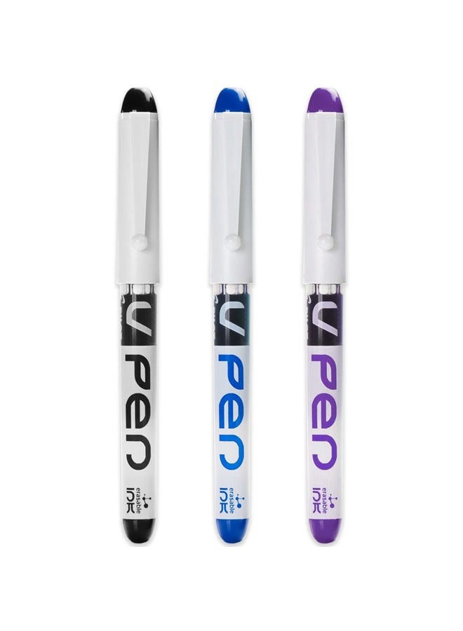 PILOT V PEN - Erasable Disposable Fountain Pen - 0.6mm Nib Tip - Medium Line - Pack of 3 - Black, Blue & Violet Ink - Image 1