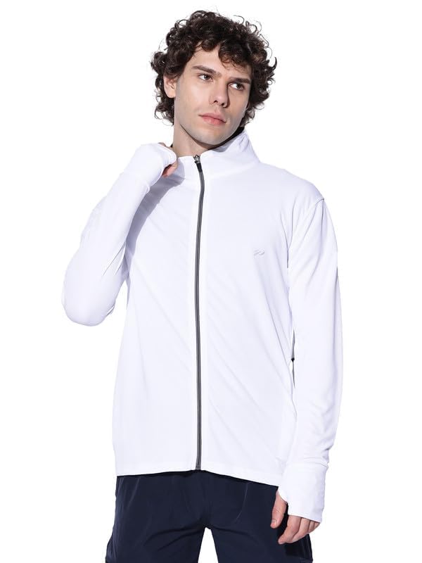 BLUE TYGA Sunscreen Standard Length Jacket Men's Travel Nylon Solid Plain Sports Summer Gym Workout Running Travel Trekking And Sunscreen Jacket For Men Boys Nylon Winter Casual Wear, White,Large - Image 3