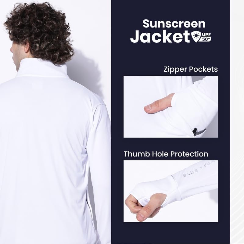 BLUE TYGA Sunscreen Standard Length Jacket Men's Travel Nylon Solid Plain Sports Summer Gym Workout Running Travel Trekking And Sunscreen Jacket For Men Boys Nylon Winter Casual Wear, White,Large - Image 5