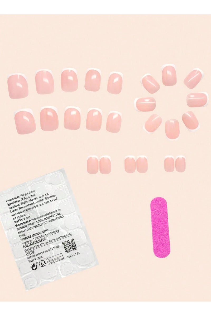 Fake Nails Set – 48 Pieces A complete set including 24 fingernails and 24 toenails, designed in a classic French tip style. Comes with nail glue and a nail file. Perfect for daily use and special occasions. - Image 3