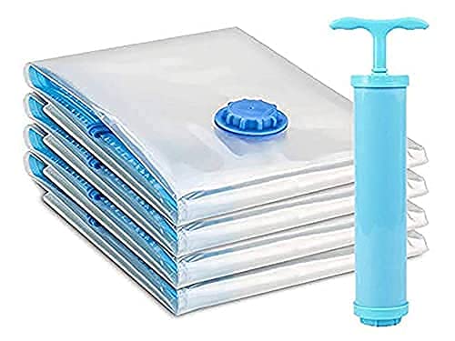 See more Vacuum Storage Reusable Ziplock Smart Space Saver Bags Pack of 5 2 Small 50 cm x 60 cm 2 Medium 60 cm x 80 cm 1 Large 70 cm x 100 cm with Hand Pump for Travel 6 PC - Image 1