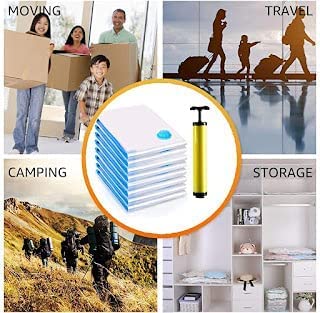 See more Vacuum Storage Reusable Ziplock Smart Space Saver Bags Pack of 5 2 Small 50 cm x 60 cm 2 Medium 60 cm x 80 cm 1 Large 70 cm x 100 cm with Hand Pump for Travel 6 PC - Image 2