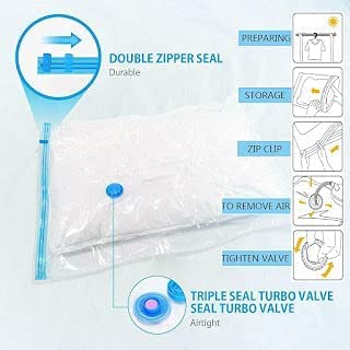 See more Vacuum Storage Reusable Ziplock Smart Space Saver Bags Pack of 5 2 Small 50 cm x 60 cm 2 Medium 60 cm x 80 cm 1 Large 70 cm x 100 cm with Hand Pump for Travel 6 PC - Image 4