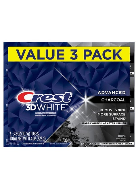 Crest 3D White Charcoal Teeth Whitening Toothpaste, 3.8 oz, Pack of 3