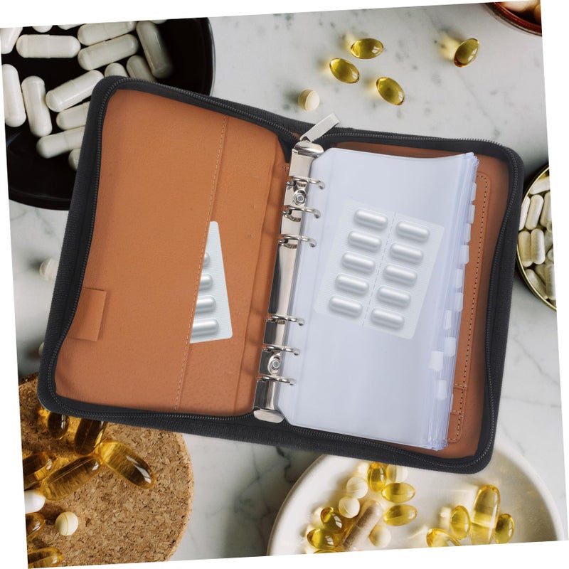 PU Leather Travel Pill Organizer with Zippered Pouches Multi Compartment Pharmacy Bag - Image 5