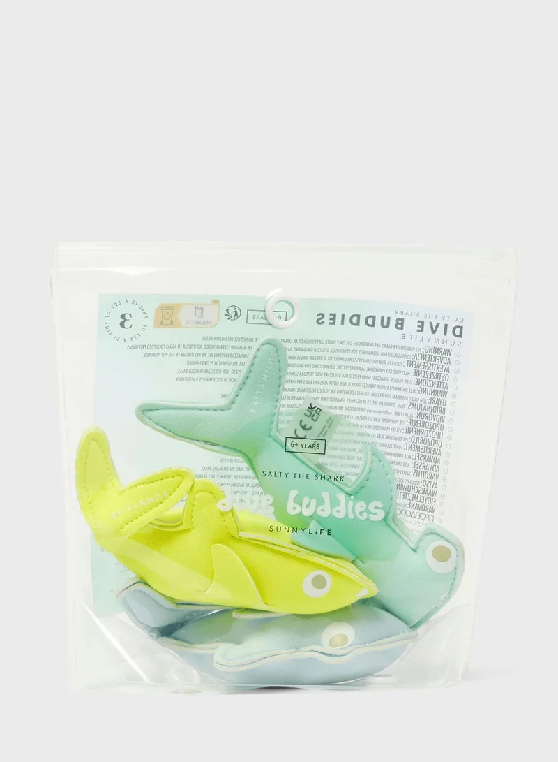 SUNNY LIFE Salty The Shark Dive Buddies Aqua Neon Yellow Set Of 3