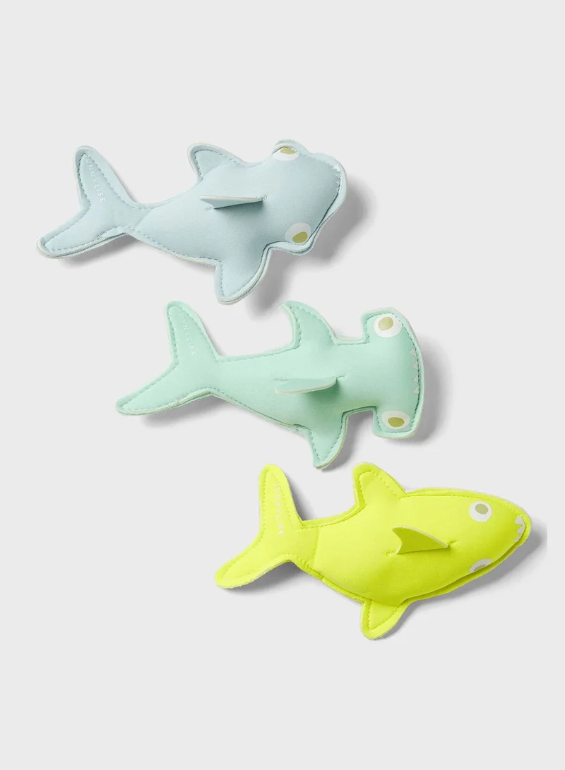 SUNNY LIFE Salty The Shark Dive Buddies Aqua Neon Yellow Set Of 3