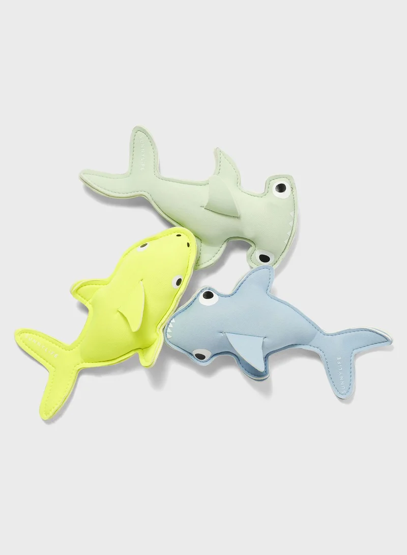 SUNNY LIFE Salty The Shark Dive Buddies Aqua Neon Yellow Set Of 3