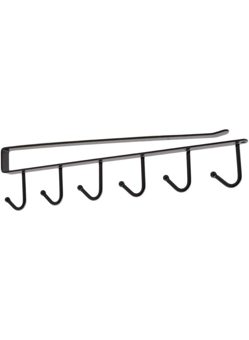 Cup holder that attaches to the bottom of a shelf or kitchen cabinet, containing 6 hooks and a main organizer holder - (Black) - Image 1