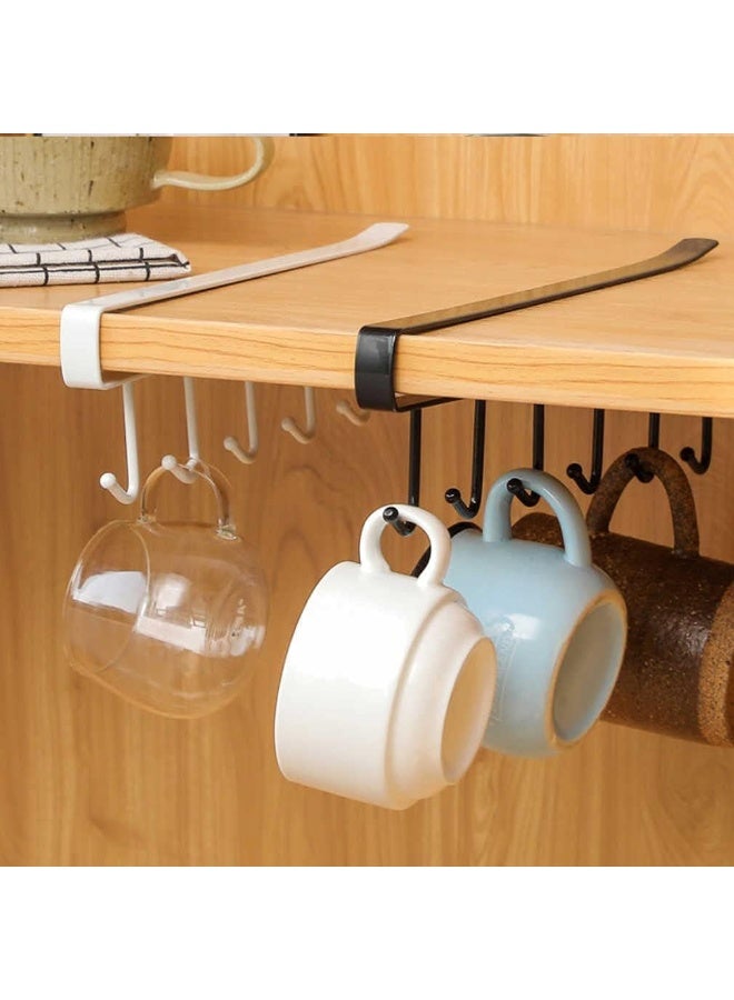 Cup holder that attaches to the bottom of a shelf or kitchen cabinet, containing 6 hooks and a main organizer holder - (Black) - Image 4
