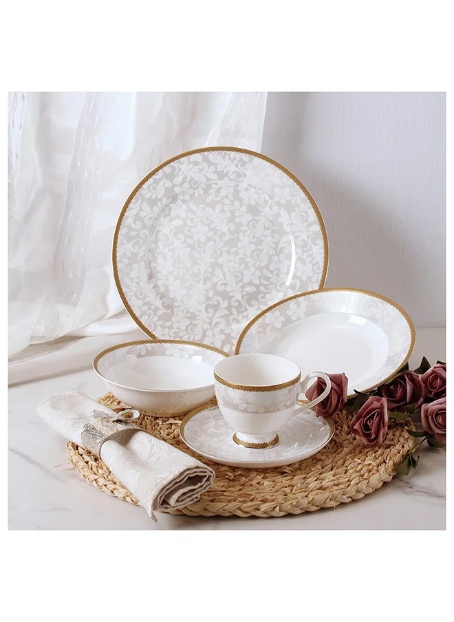 DANUBE HOME Jenna 20 Piece Fine Bone China Dinner Set Serve 4 Fine Bone China Dinner Plate Soup Plate Bowls Cups Saucers For Kitchen And Dining Room L 37.5 X W 27.5 X H 28.5 Cm Gold