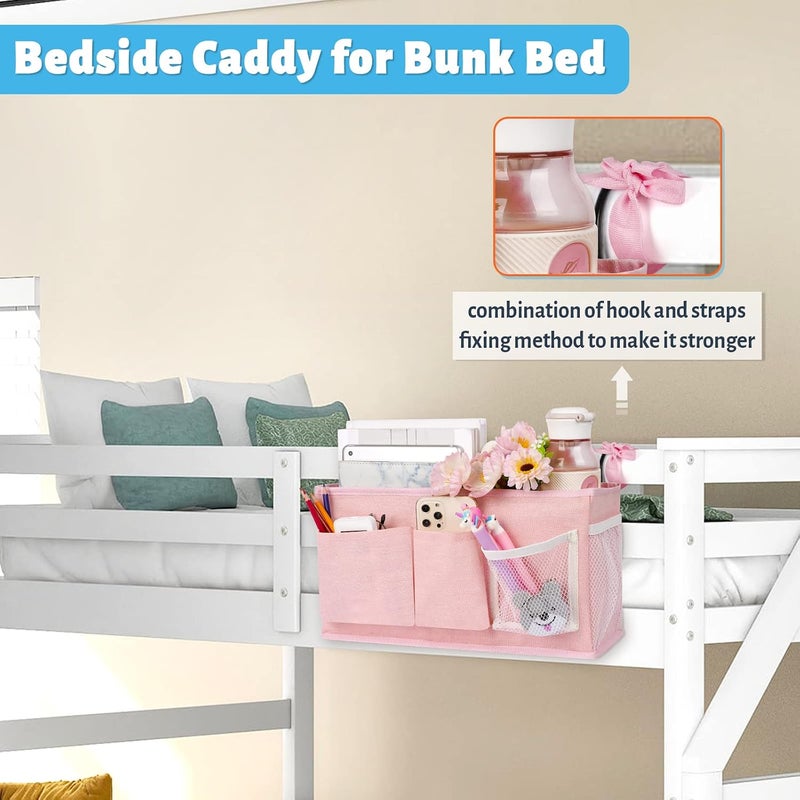 Loghot Bedside Caddy/Bedside Storage Bag Hanging Organizer for Bunk and Hospital Beds,Dorm Rooms Bed Rails,Can be Placed Glasses,Books,Mobile Phones,Keys (New Pink-1) - Image 3