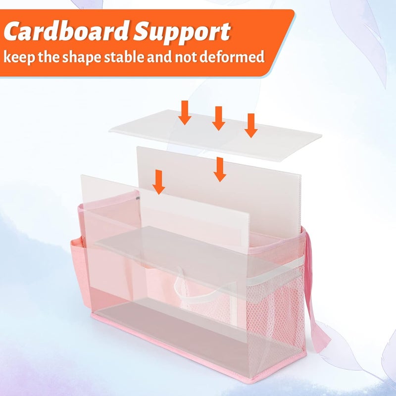 Loghot Bedside Caddy/Bedside Storage Bag Hanging Organizer for Bunk and Hospital Beds,Dorm Rooms Bed Rails,Can be Placed Glasses,Books,Mobile Phones,Keys (New Pink-1) - Image 4