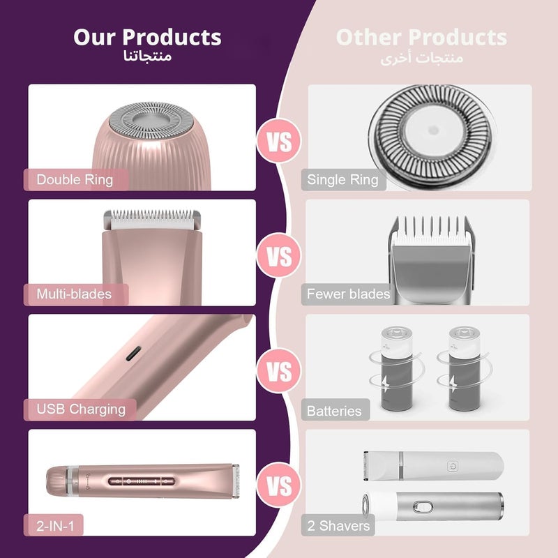 Bikini Trimmer For Women,Electric Shaver Body Trimmer For Men Pubic Hair, Hair Trimmer Shaver Razors 2-In-1 Wet & Dry Waterproof Shaving Machine For Women（Gold) - Image 5
